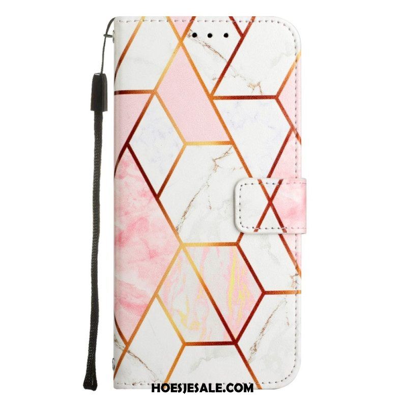 Leren Hoesje voor iPhone 14 Pro Max Met Ketting Marmer Strippen