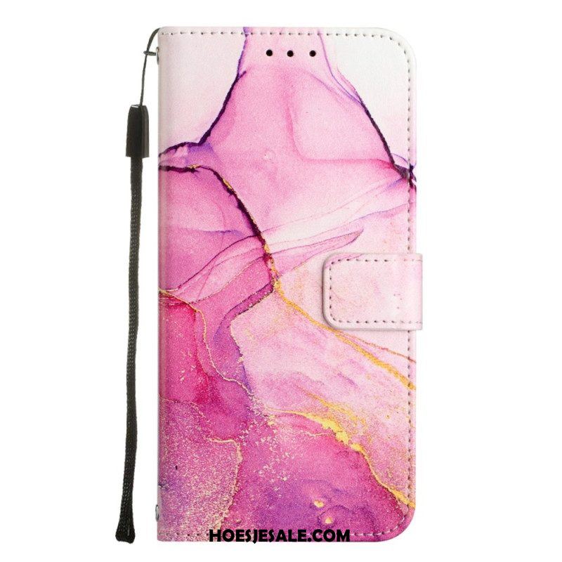 Leren Hoesje voor iPhone 14 Pro Max Met Ketting Marmer Strippen