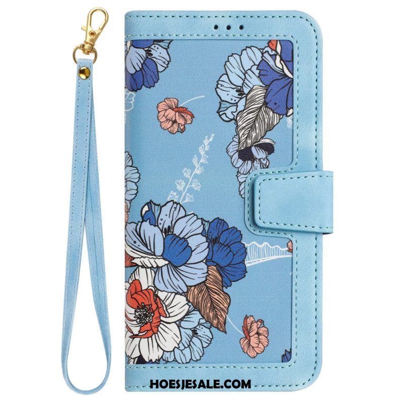 Leren Hoesje voor iPhone 15 Luxe Bloemen