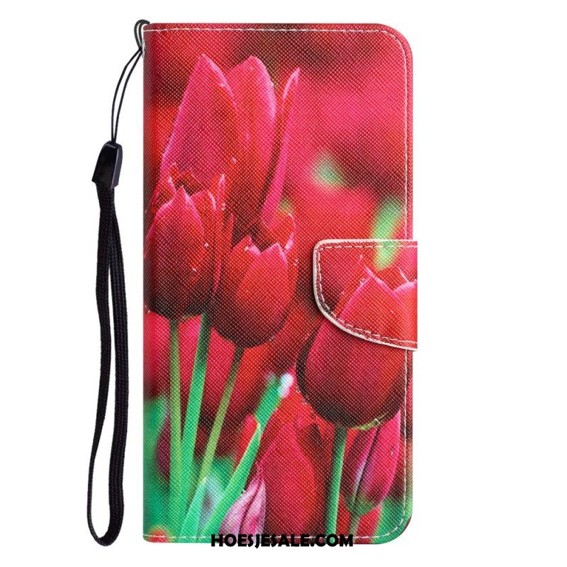 Leren Hoesje voor iPhone 15 Met Ketting Bloemenvariant Met Riempje