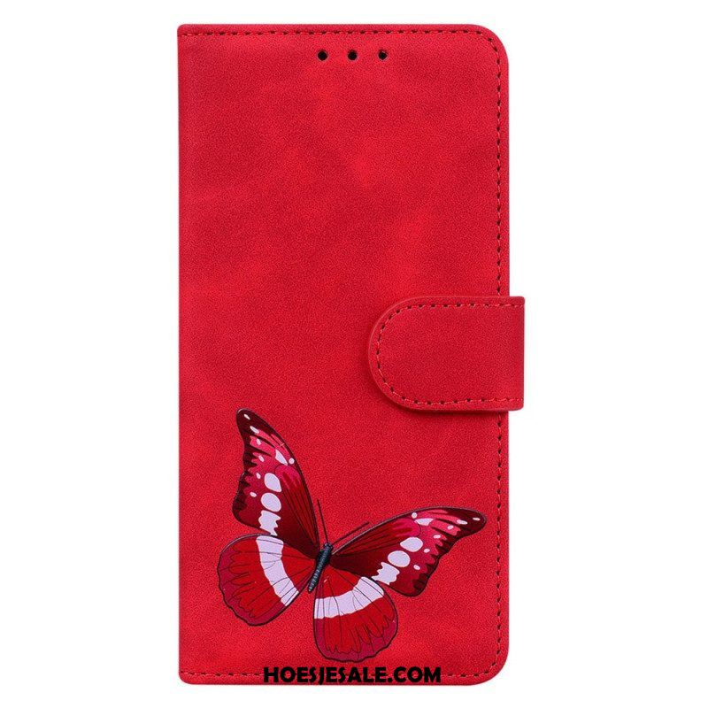 Leren Hoesje voor iPhone 15 Plus Imitatieleren Vlinder