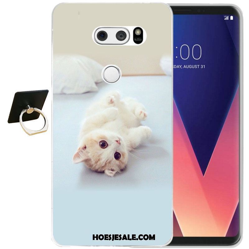 Lg V30 Hoesje Eenvoudige Reliëf Zwart Siliconen Mobiele Telefoon Winkel