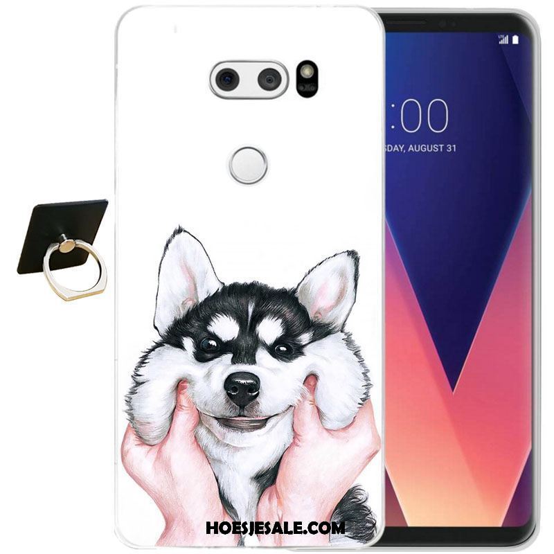 Lg V30 Hoesje Eenvoudige Reliëf Zwart Siliconen Mobiele Telefoon Winkel