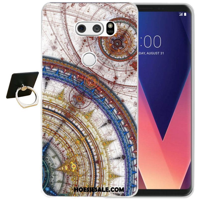 Lg V30 Hoesje Eenvoudige Reliëf Zwart Siliconen Mobiele Telefoon Winkel