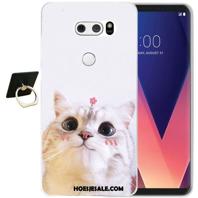 Lg V30 Hoesje Eenvoudige Reliëf Zwart Siliconen Mobiele Telefoon Winkel