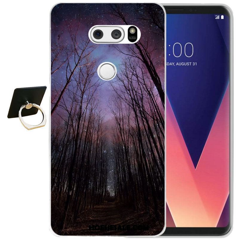 Lg V30 Hoesje Eenvoudige Reliëf Zwart Siliconen Mobiele Telefoon Winkel