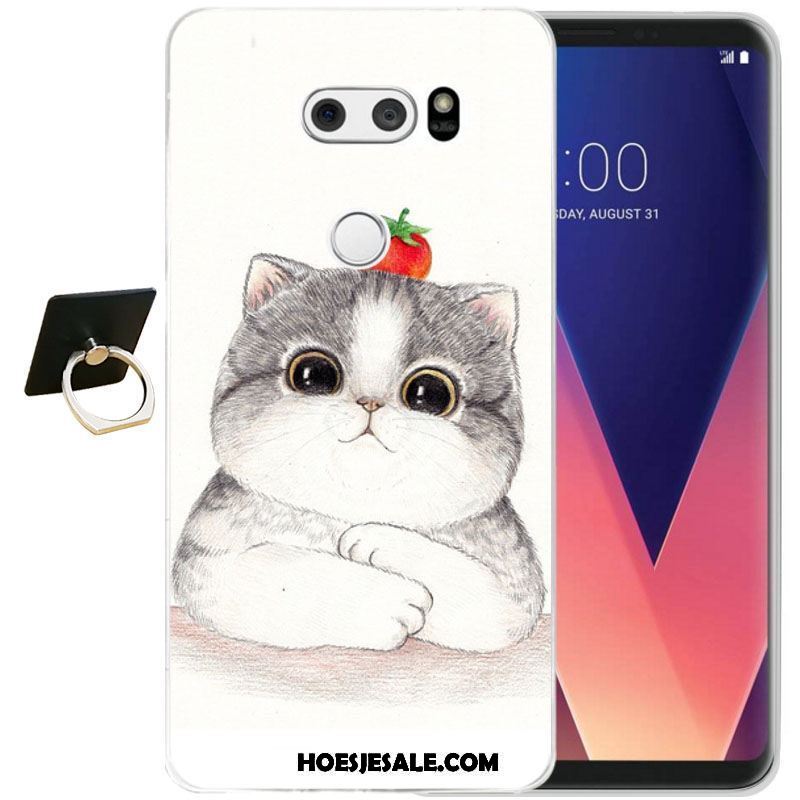 Lg V30 Hoesje Eenvoudige Reliëf Zwart Siliconen Mobiele Telefoon Winkel