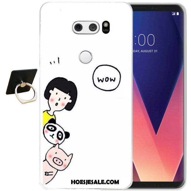 Lg V30 Hoesje Eenvoudige Reliëf Zwart Siliconen Mobiele Telefoon Winkel