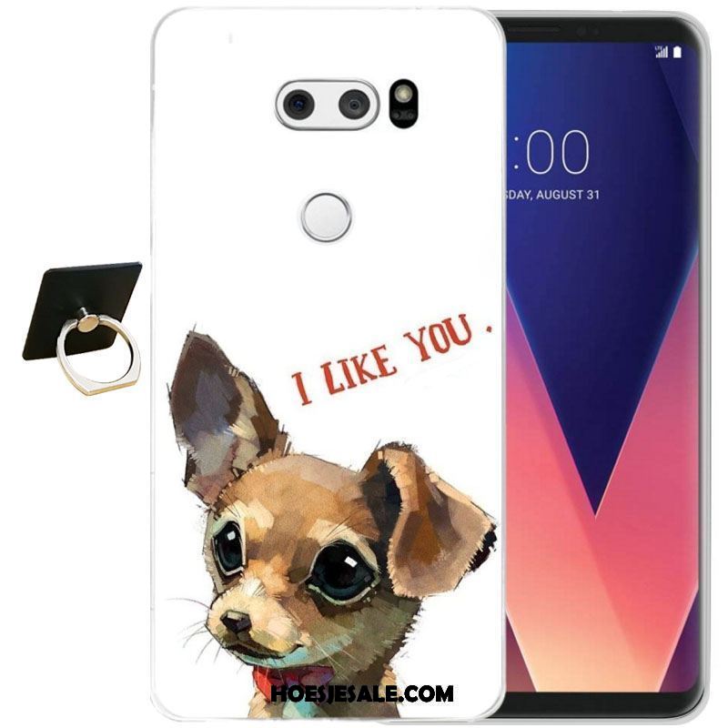 Lg V30 Hoesje Eenvoudige Reliëf Zwart Siliconen Mobiele Telefoon Winkel