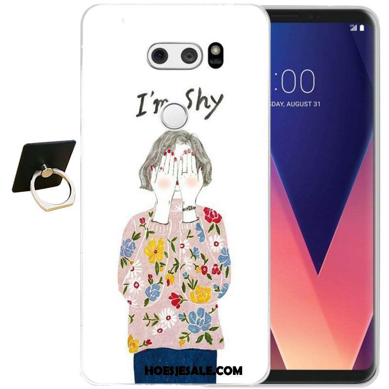 Lg V30 Hoesje Eenvoudige Reliëf Zwart Siliconen Mobiele Telefoon Winkel