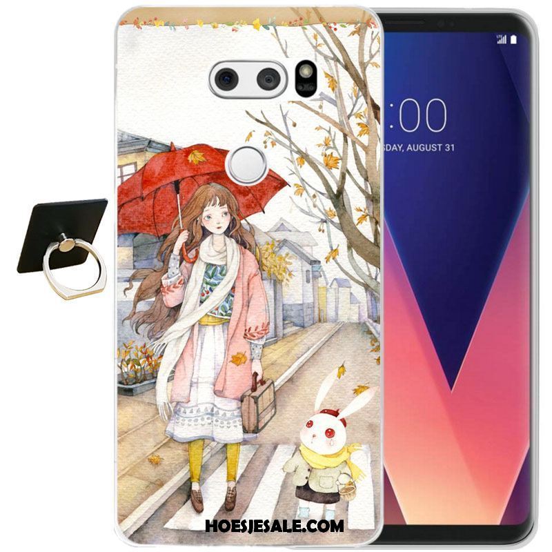 Lg V30 Hoesje Eenvoudige Reliëf Zwart Siliconen Mobiele Telefoon Winkel