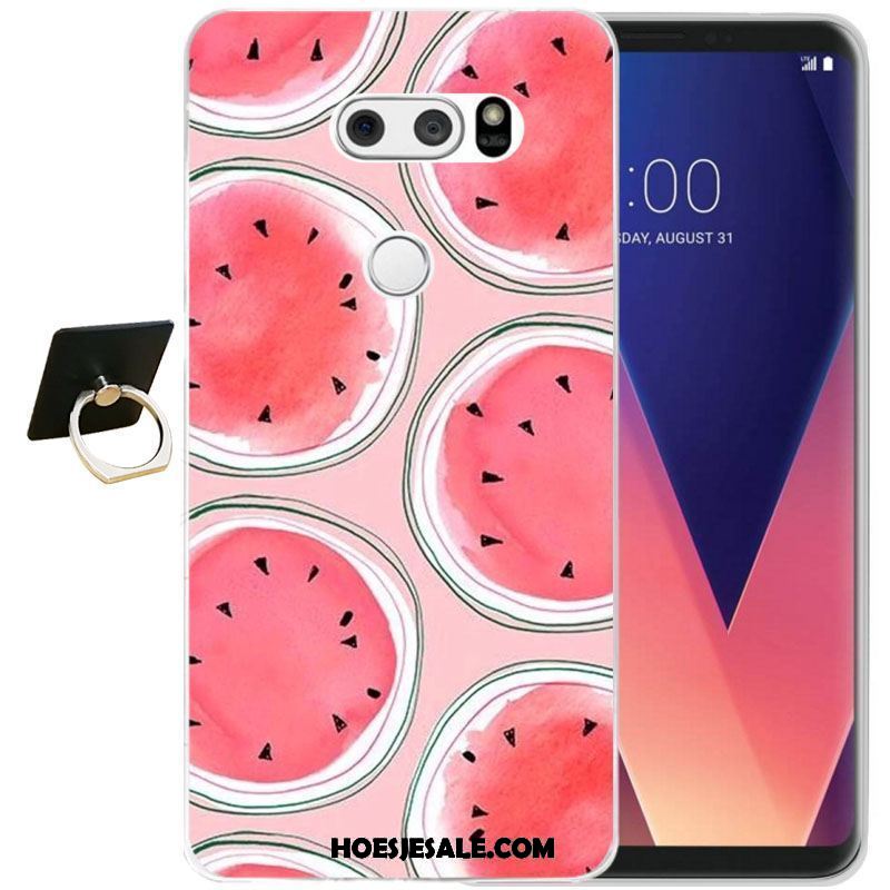 Lg V30 Hoesje Eenvoudige Reliëf Zwart Siliconen Mobiele Telefoon Winkel