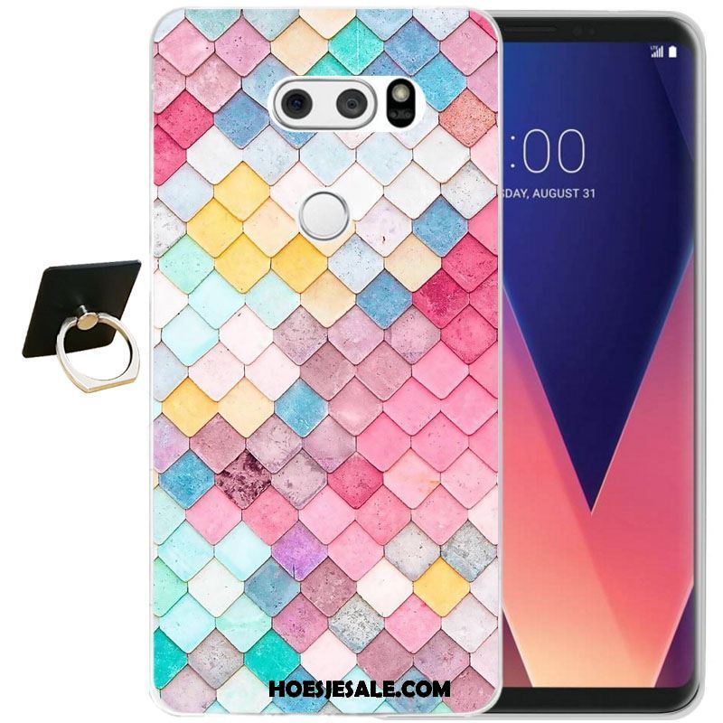 Lg V30 Hoesje Eenvoudige Reliëf Zwart Siliconen Mobiele Telefoon Winkel