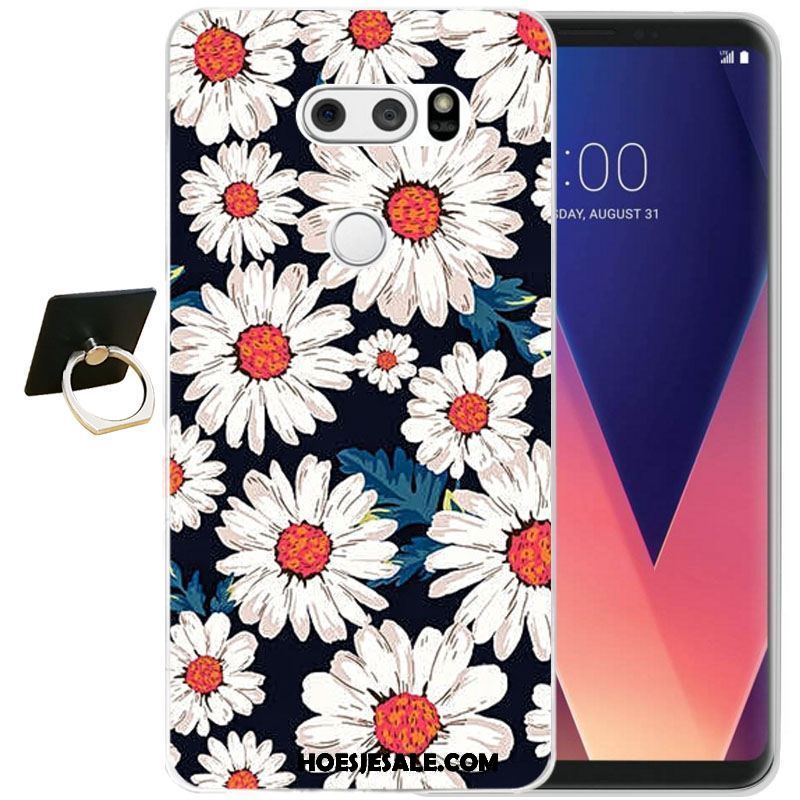 Lg V30 Hoesje Eenvoudige Reliëf Zwart Siliconen Mobiele Telefoon Winkel