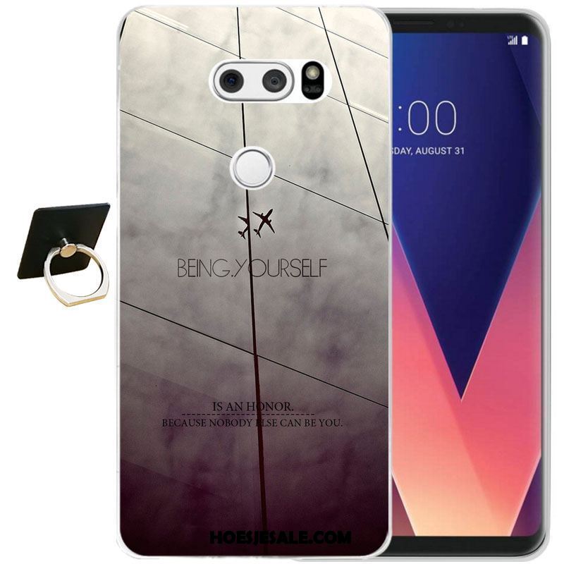 Lg V30 Hoesje Eenvoudige Reliëf Zwart Siliconen Mobiele Telefoon Winkel