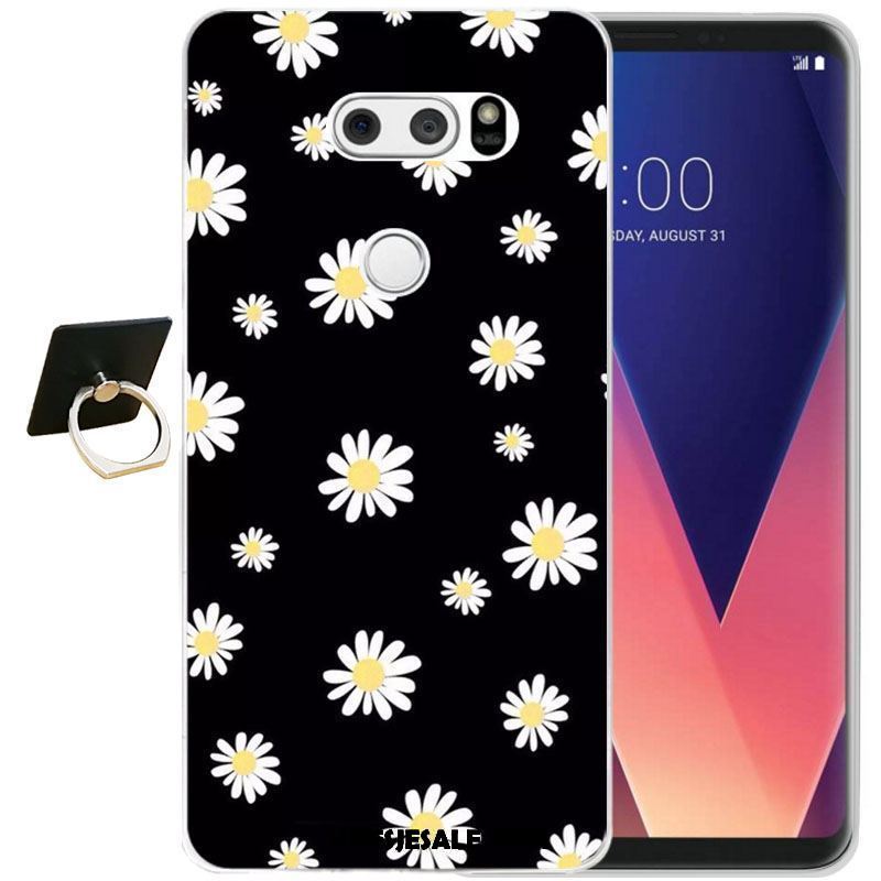 Lg V30 Hoesje Eenvoudige Reliëf Zwart Siliconen Mobiele Telefoon Winkel