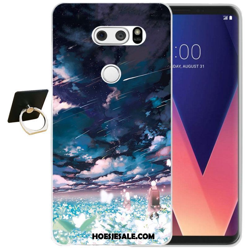 Lg V30 Hoesje Eenvoudige Reliëf Zwart Siliconen Mobiele Telefoon Winkel