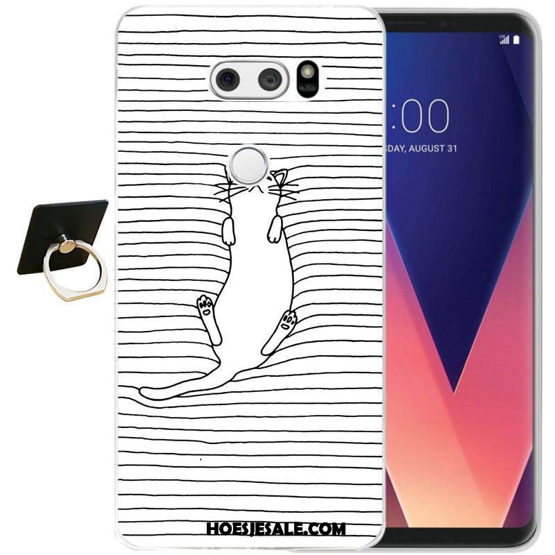 Lg V30 Hoesje Eenvoudige Reliëf Zwart Siliconen Mobiele Telefoon Winkel