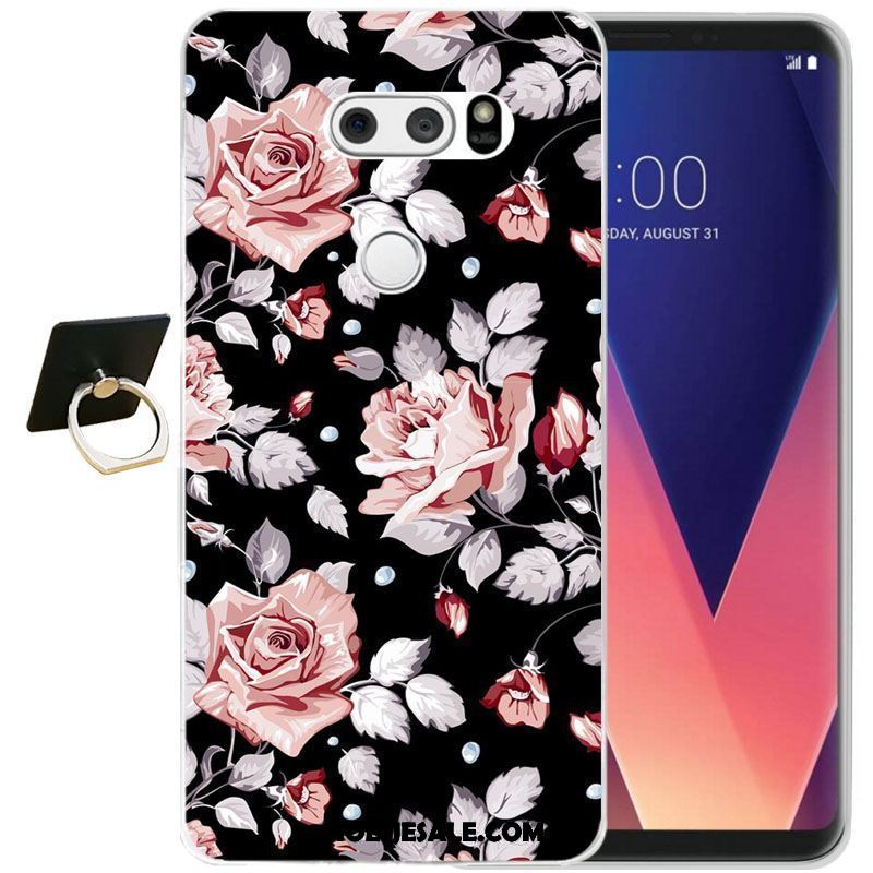 Lg V30 Hoesje Eenvoudige Reliëf Zwart Siliconen Mobiele Telefoon Winkel