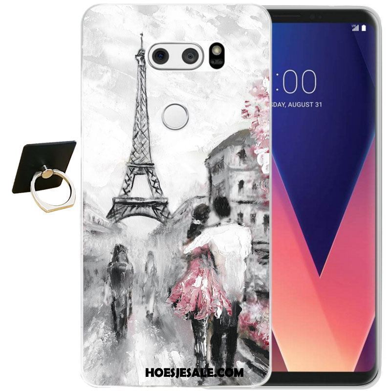 Lg V30 Hoesje Reliëf Zacht All Inclusive Zwart Bescherming Goedkoop