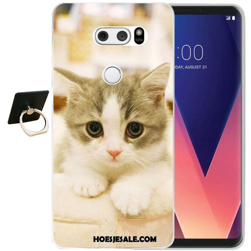 Lg V30 Hoesje Reliëf Zacht All Inclusive Zwart Bescherming Goedkoop