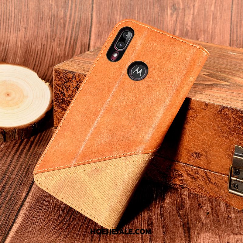 Moto E6 Plus Hoesje Zwart Mobiele Telefoon Leren Etui Clamshell Zacht Winkel