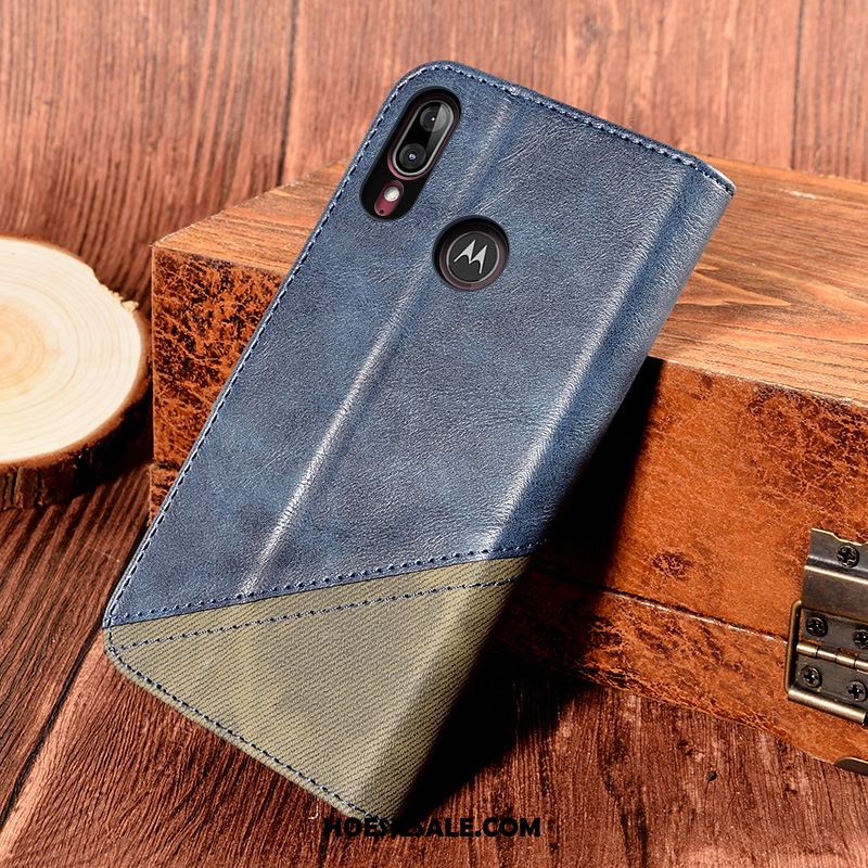 Moto E6 Plus Hoesje Zwart Mobiele Telefoon Leren Etui Clamshell Zacht Winkel