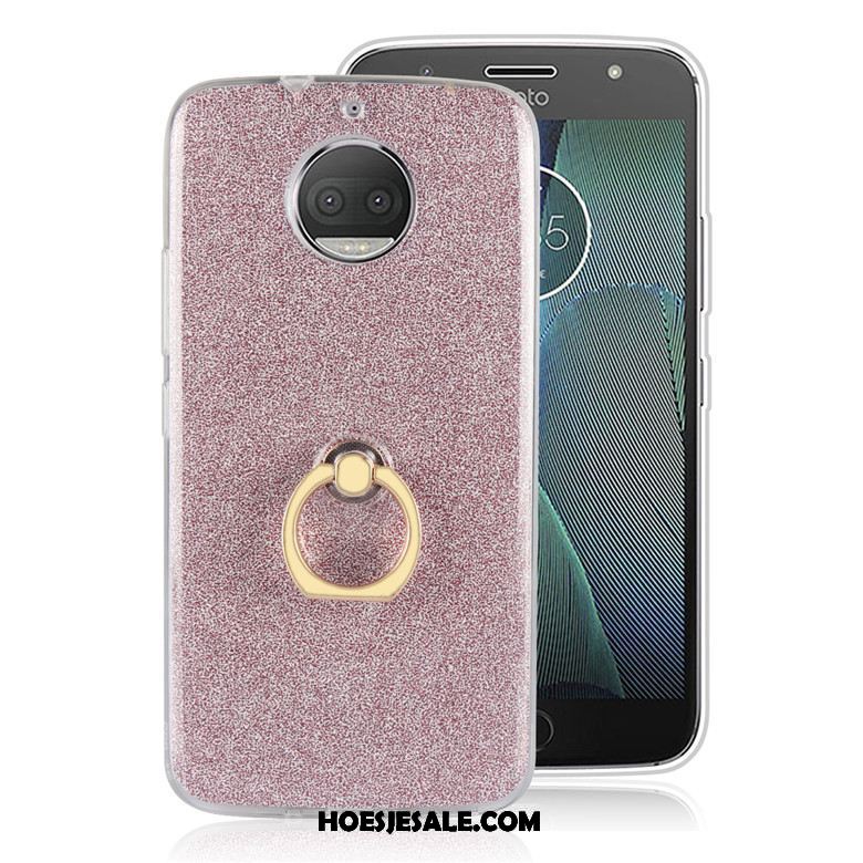 Moto G5s Hoesje Zwart Klittenband Roze Bescherming Trend Goedkoop