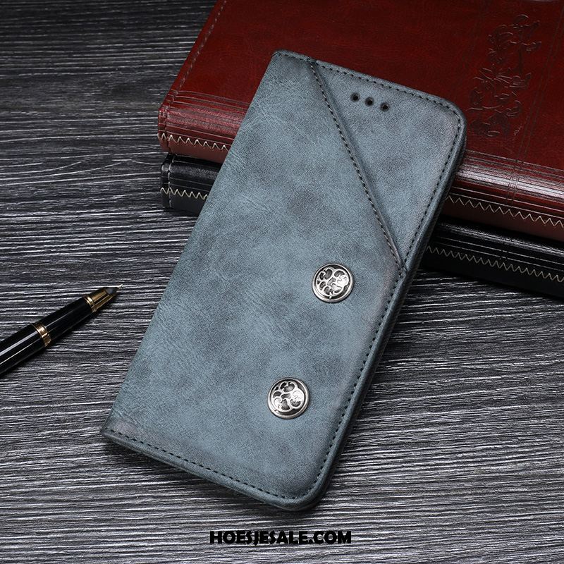 Moto G6 Play Hoesje Leren Etui Vintage Anti-fall Folio Mobiele Telefoon Goedkoop