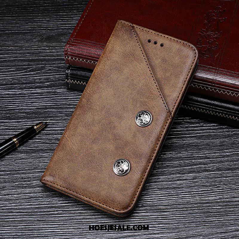 Moto G6 Play Hoesje Leren Etui Vintage Anti-fall Folio Mobiele Telefoon Goedkoop