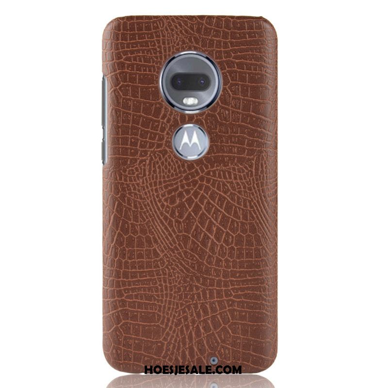 Moto G7 Plus Hoesje Anti-fall Bescherming Donkerblauw Hard Krokodillenleer Korting