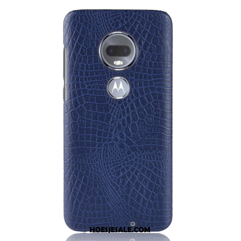 Moto G7 Plus Hoesje Anti-fall Bescherming Donkerblauw Hard Krokodillenleer Korting