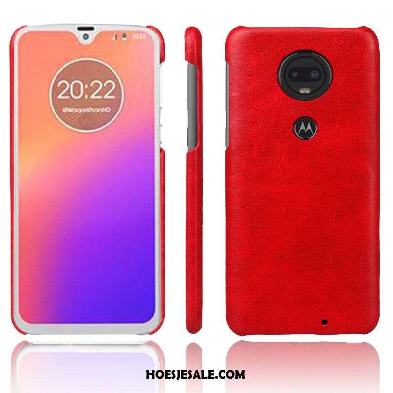 Moto G7 Plus Hoesje Echt Leer Rood Hoes Anti-fall Kwaliteit Kopen