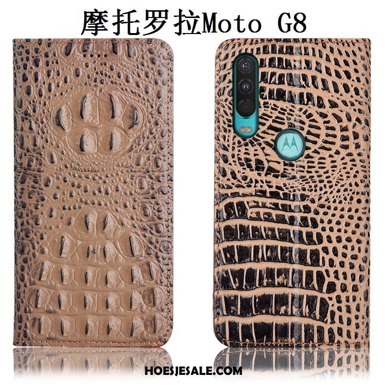 Moto G8 Hoesje Zwart Anti-fall Leren Etui Mobiele Telefoon Echt Leer Sale