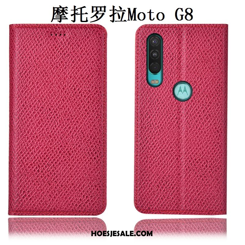 Moto G8 Hoesje Zwart Leren Etui Patroon Mesh Mobiele Telefoon Kopen