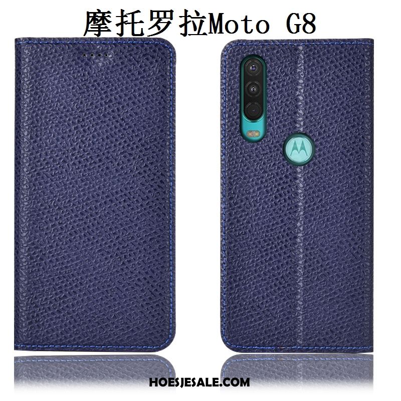 Moto G8 Hoesje Zwart Leren Etui Patroon Mesh Mobiele Telefoon Kopen