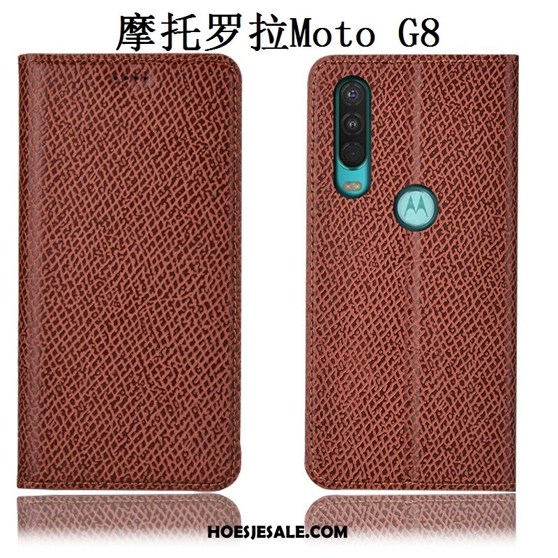 Moto G8 Hoesje Zwart Leren Etui Patroon Mesh Mobiele Telefoon Kopen