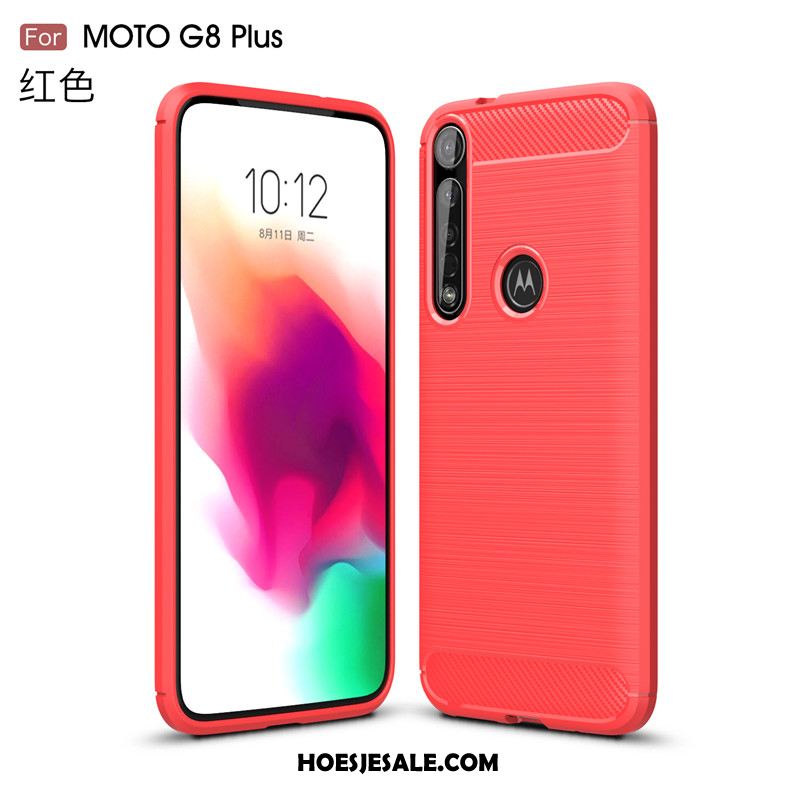 Moto G8 Plus Hoesje Hoes Fiber Zijde Rood Bescherming Goedkoop