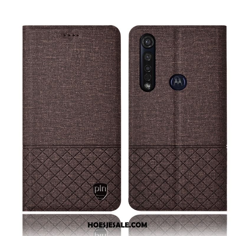 Moto G8 Plus Hoesje Katoen En Linnen Grijs Anti-fall Hoes All Inclusive Online