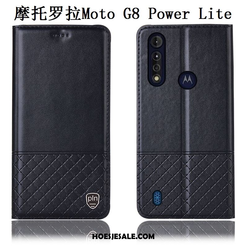 Moto G8 Power Lite Hoesje Anti-fall Blauw Mobiele Telefoon Leren Etui Echt Leer Kopen