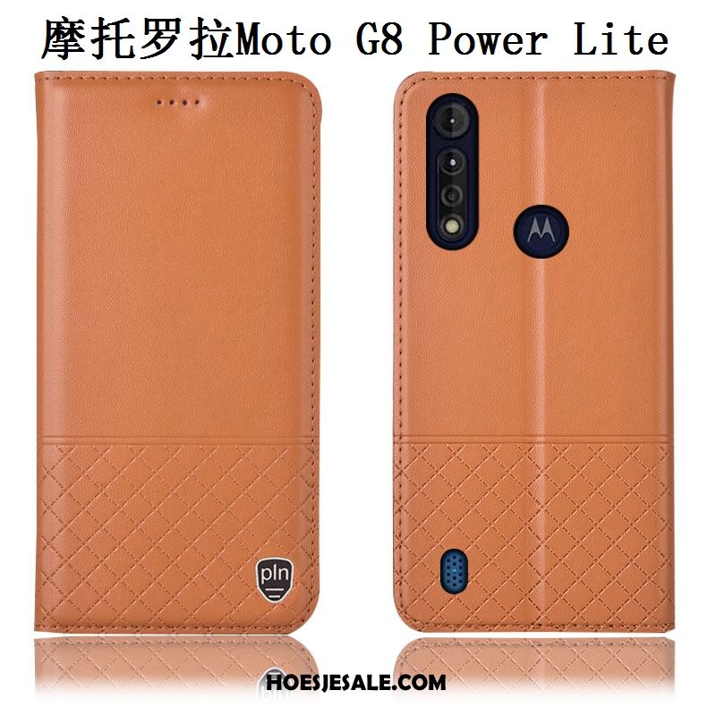 Moto G8 Power Lite Hoesje Bescherming Hoes Echt Leer Blauw Mobiele Telefoon Kopen