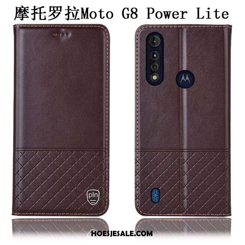 Moto G8 Power Lite Hoesje Bescherming Hoes Echt Leer Blauw Mobiele Telefoon Kopen