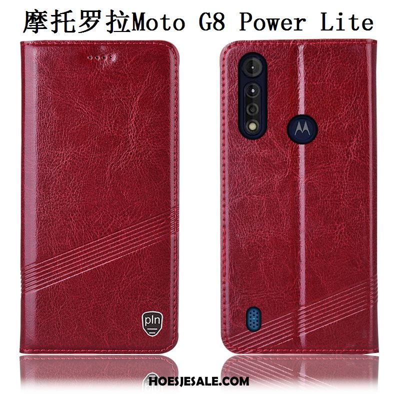 Moto G8 Power Lite Hoesje Folio Anti-fall Echt Leer Bescherming Hoes Korting