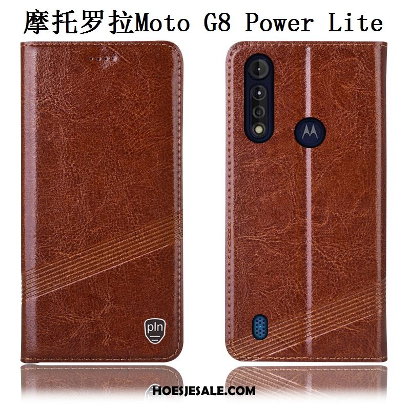 Moto G8 Power Lite Hoesje Folio Anti-fall Echt Leer Bescherming Hoes Korting