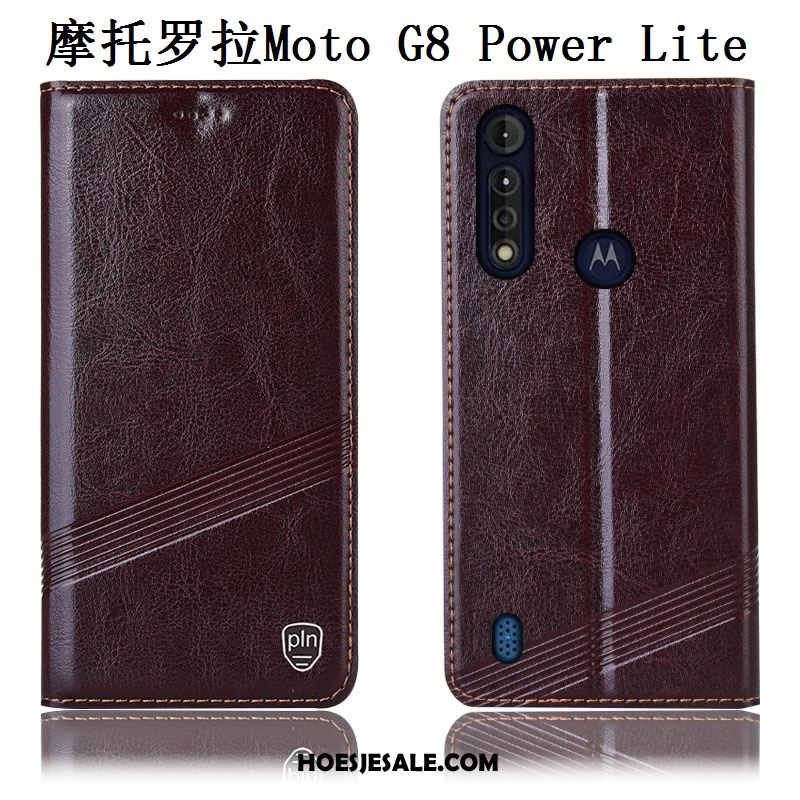 Moto G8 Power Lite Hoesje Folio Anti-fall Echt Leer Bescherming Hoes Korting