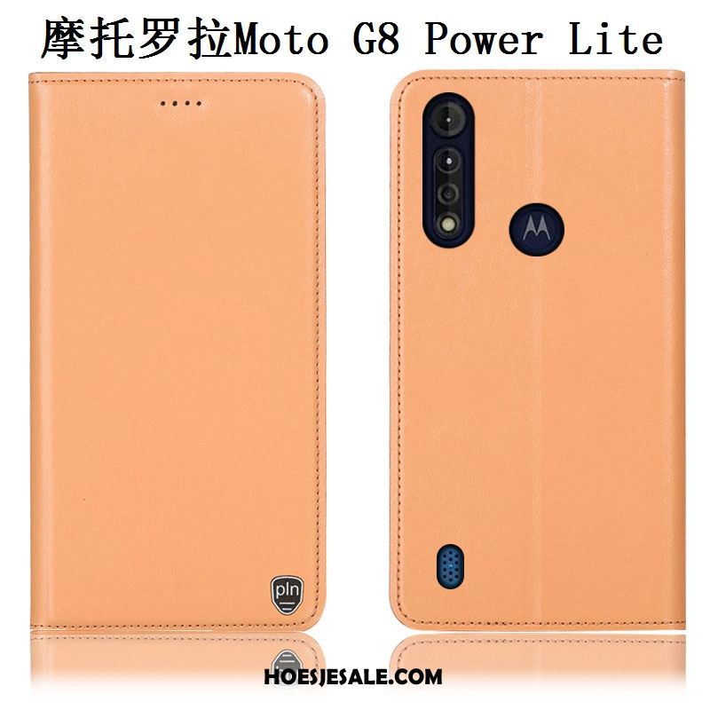 Moto G8 Power Lite Hoesje Folio Anti-fall Geel Echt Leer Hoes Aanbiedingen