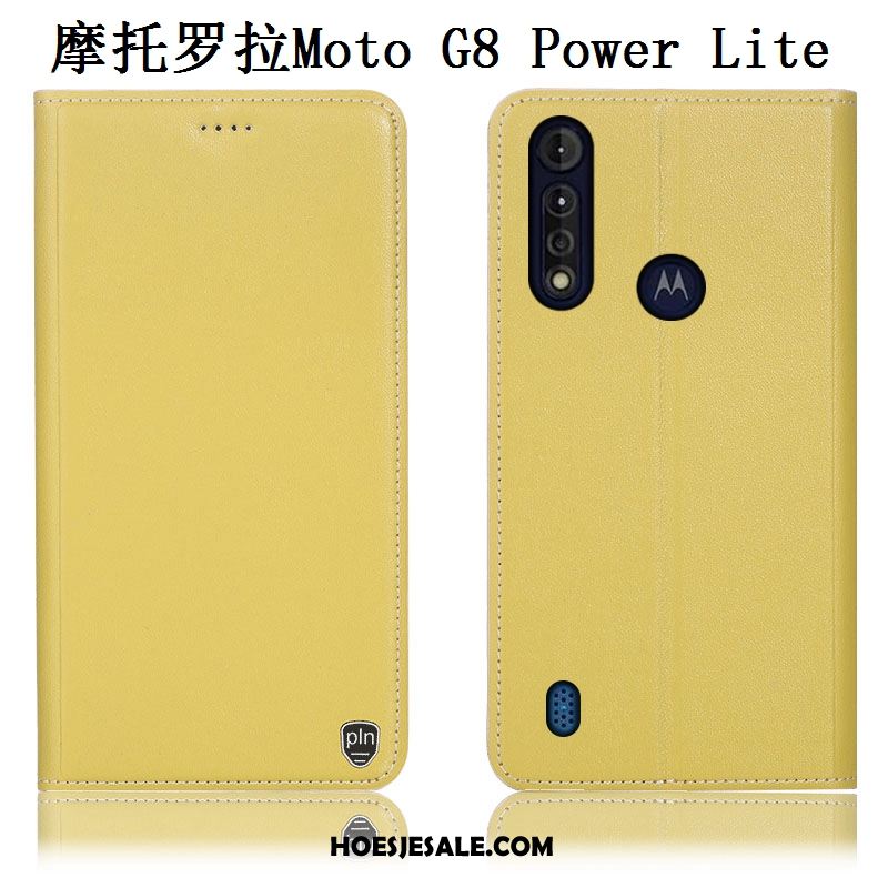 Moto G8 Power Lite Hoesje Folio Anti-fall Geel Echt Leer Hoes Aanbiedingen