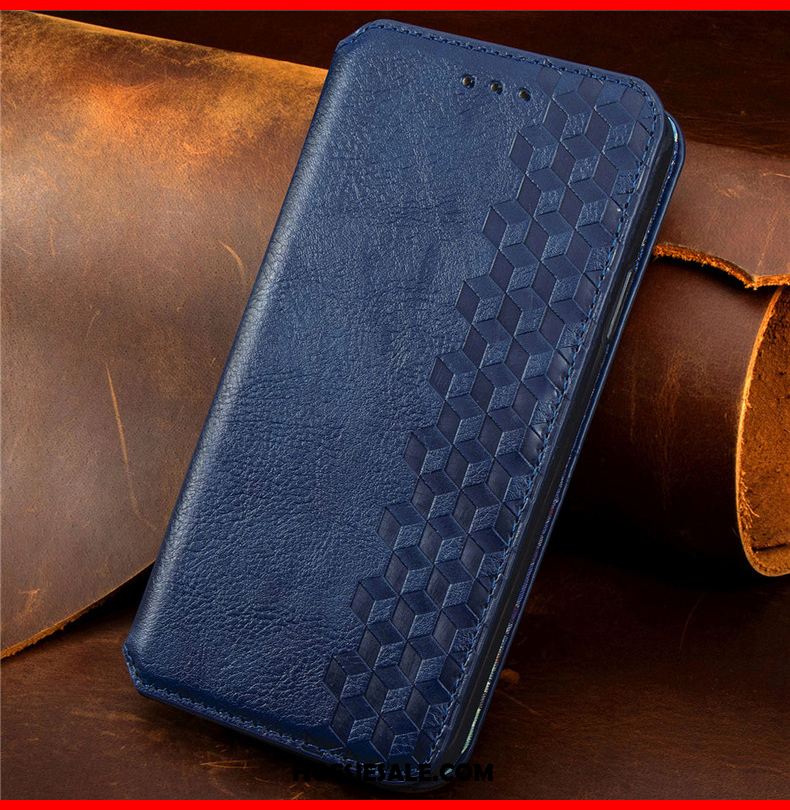 Moto G8 Power Lite Hoesje Reliëf Folio Leren Etui Hoes Geruit Winkel