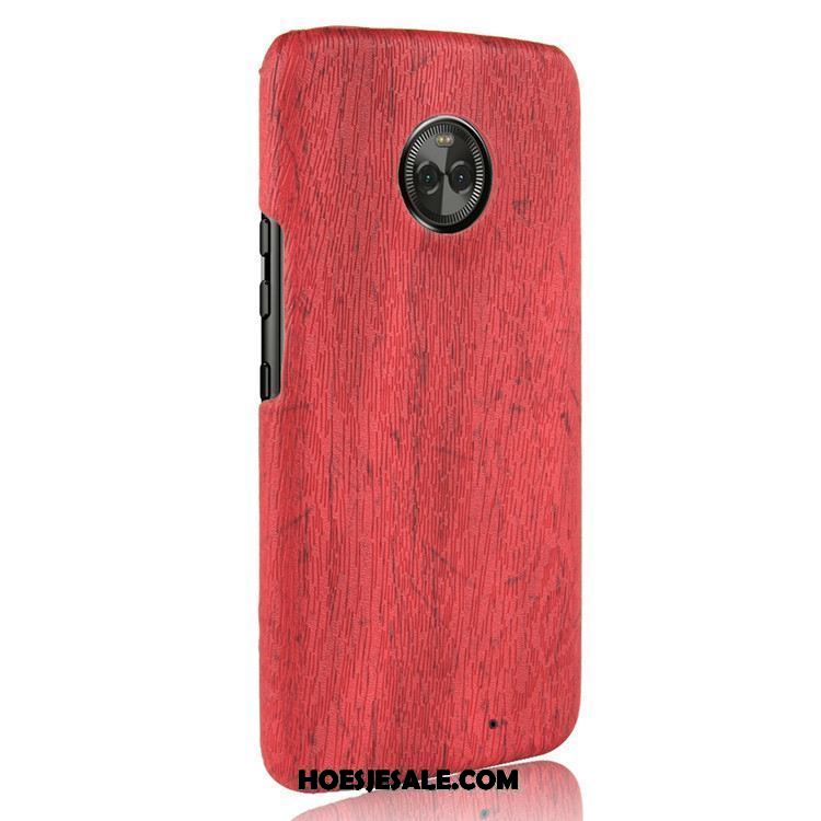 Moto X4 Hoesje Licht Mobiele Telefoon Hard Rood Houtnerf Winkel