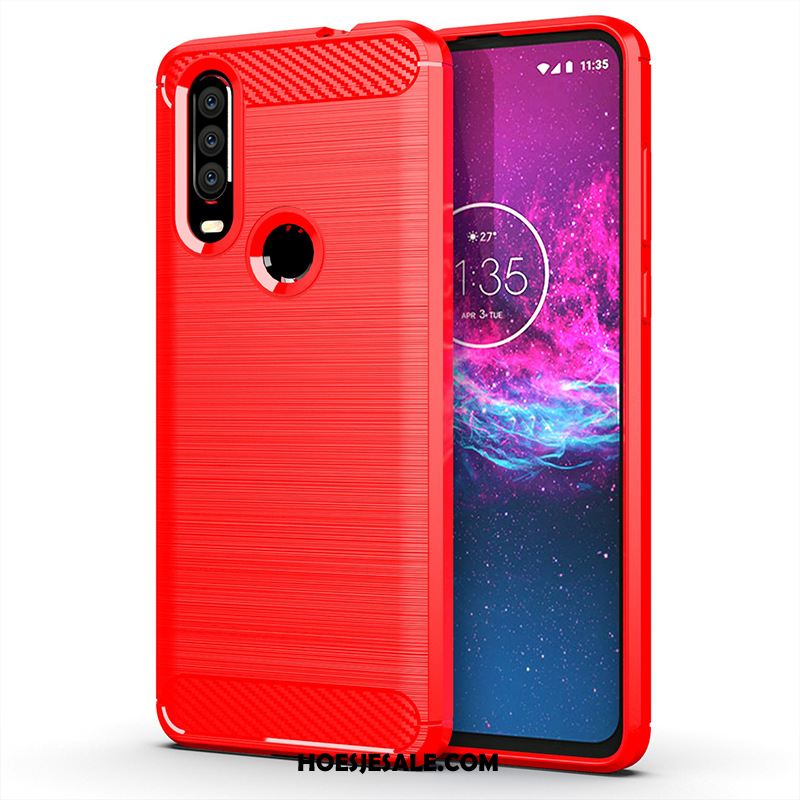 Motorola One Action Hoesje Hoes Patroon Zijde Rood Anti-fall